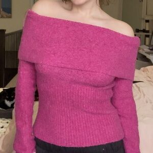 Women's Off-Shoulder Pink Sweater